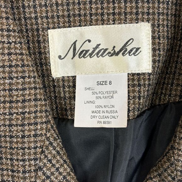 1990s womens blazer jacket, size 8 vintage plaid womens beige/black jacket - Picture 7 of 8